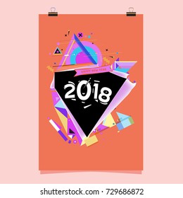 Happy New Year 2018 colorful abstract design, vector elements for calendar and greeting card.
