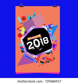 Happy New Year 2018 colorful abstract design, vector elements for calendar and greeting card.