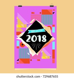 Happy New Year 2018 colorful abstract design, vector elements for calendar and greeting card.