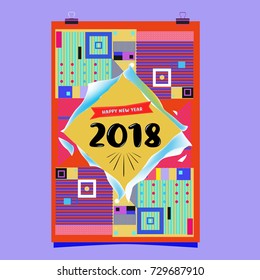 Happy New Year 2018 colorful abstract design, vector elements for calendar and greeting card.