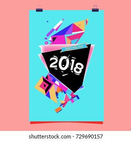 Happy New Year 2018 colorful abstract design, vector elements for calendar and greeting card.