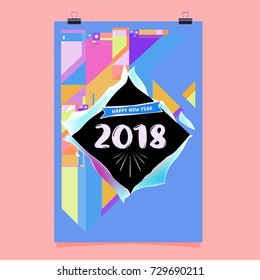 Happy New Year 2018 colorful abstract design, vector elements for calendar and greeting card.