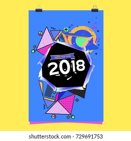 Happy New Year 2018 colorful abstract design, vector elements for calendar and greeting card.