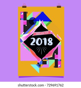 Happy New Year 2018 colorful abstract design, vector elements for calendar and greeting card.