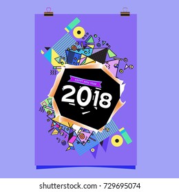 Happy New Year 2018 colorful abstract design, vector elements for calendar and greeting card.