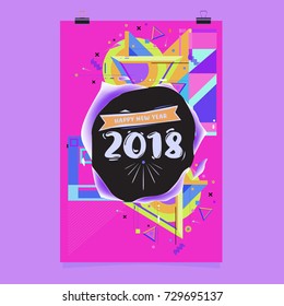 Happy New Year 2018 colorful abstract design, vector elements for calendar and greeting card.