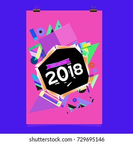 Happy New Year 2018 colorful abstract design, vector elements for calendar and greeting card.