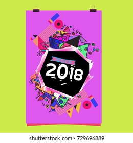 Happy New Year 2018 colorful abstract design, vector elements for calendar and greeting card.