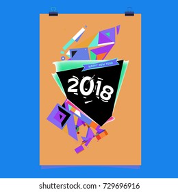 Happy New Year 2018 colorful abstract design, vector elements for calendar and greeting card.
