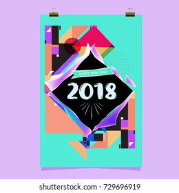 Happy New Year 2018 colorful abstract design, vector elements for calendar and greeting card.