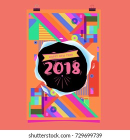 Happy New Year 2018 colorful abstract design, vector elements for calendar and greeting card.