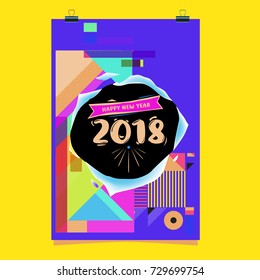 Happy New Year 2018 colorful abstract design, vector elements for calendar and greeting card.