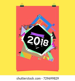 Happy New Year 2018 colorful abstract design, vector elements for calendar and greeting card.