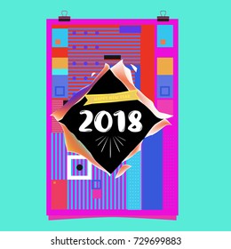 Happy New Year 2018 colorful abstract design, vector elements for calendar and greeting card.