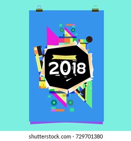 Happy New Year 2018 colorful abstract design, vector elements for calendar and greeting card.