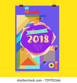 Happy New Year 2018 colorful abstract design, vector elements for calendar and greeting card.