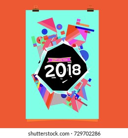 Happy New Year 2018 colorful abstract design, vector elements for calendar and greeting card.