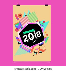 Happy New Year 2018 colorful abstract design, vector elements for calendar and greeting card.