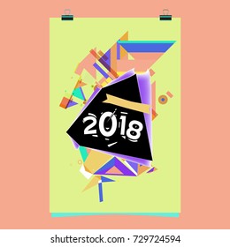 Happy New Year 2018 colorful abstract design, vector elements for calendar and greeting card.