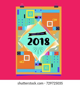 Happy New Year 2018 colorful abstract design, vector elements for calendar and greeting card.