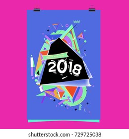 Happy New Year 2018 colorful abstract design, vector elements for calendar and greeting card.