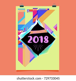 Happy New Year 2018 colorful abstract design, vector elements for calendar and greeting card.