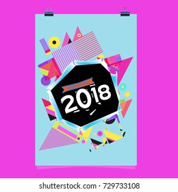 Happy New Year 2018 colorful abstract design, vector elements for calendar and greeting card.