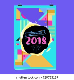 Happy New Year 2018 colorful abstract design, vector elements for calendar and greeting card.