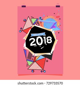 Happy New Year 2018 colorful abstract design, vector elements for calendar and greeting card.