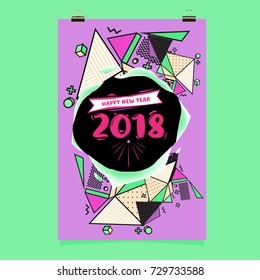 Happy New Year 2018 colorful abstract design, vector elements for calendar and greeting card.