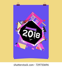 Happy New Year 2018 colorful abstract design, vector elements for calendar and greeting card.