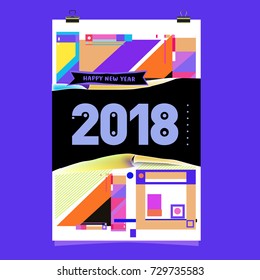 Happy New Year 2018 colorful abstract design, vector elements for calendar and greeting card.