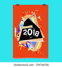Happy New Year 2018 colorful abstract design, vector elements for calendar and greeting card.