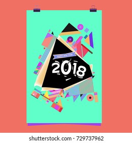 Happy New Year 2018 colorful abstract design, vector elements for calendar and greeting card.