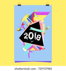 Happy New Year 2018 colorful abstract design, vector elements for calendar and greeting card.