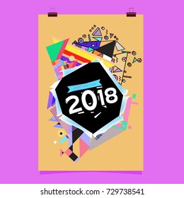 Happy New Year 2018 colorful abstract design, vector elements for calendar and greeting card.