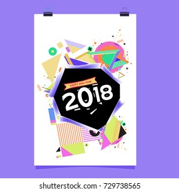Happy New Year 2018 colorful abstract design, vector elements for calendar and greeting card.