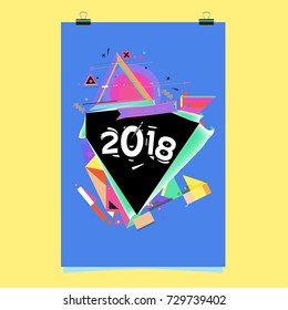 Happy New Year 2018 colorful abstract design, vector elements for calendar and greeting card.