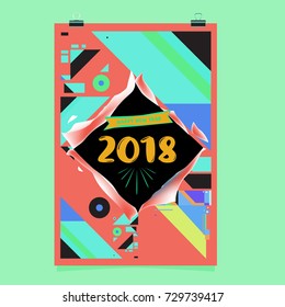 Happy New Year 2018 colorful abstract design, vector elements for calendar and greeting card.