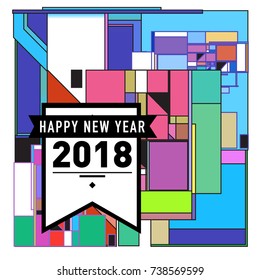 Happy New Year 2018 colorful abstract design, vector elements for calendar and greeting card.