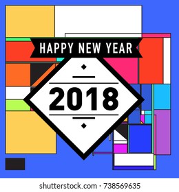 Happy New Year 2018 colorful abstract design, vector elements for calendar and greeting card.