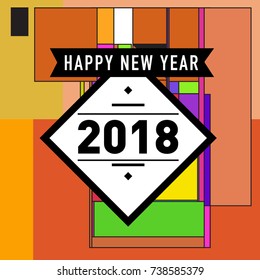 Happy New Year 2018 colorful abstract design, vector elements for calendar and greeting card.