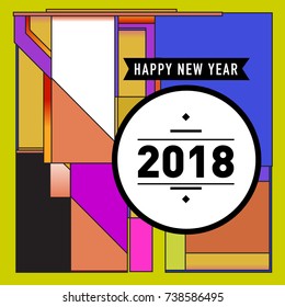 Happy New Year 2018 colorful abstract design, vector elements for calendar and greeting card.