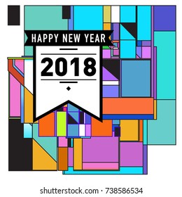 Happy New Year 2018 colorful abstract design, vector elements for calendar and greeting card.