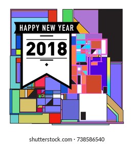 Happy New Year 2018 colorful abstract design, vector elements for calendar and greeting card.
