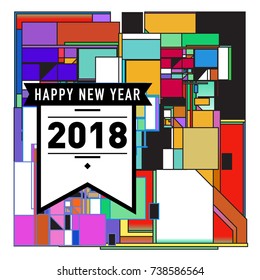Happy New Year 2018 colorful abstract design, vector elements for calendar and greeting card.