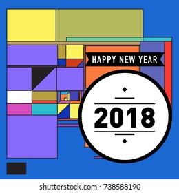 Happy New Year 2018 colorful abstract design, vector elements for calendar and greeting card.