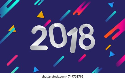 Happy New Year 2018 colorful abstract design, vector elements for calendar and greeting card.