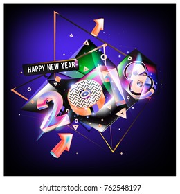 Happy New Year 2018 colorful 3d background