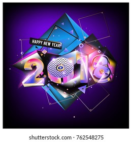 Happy New Year 2018 colorful 3d background